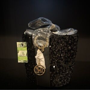 Badgley Mischka Black Sequin Shoulder Bag with Gold Accents